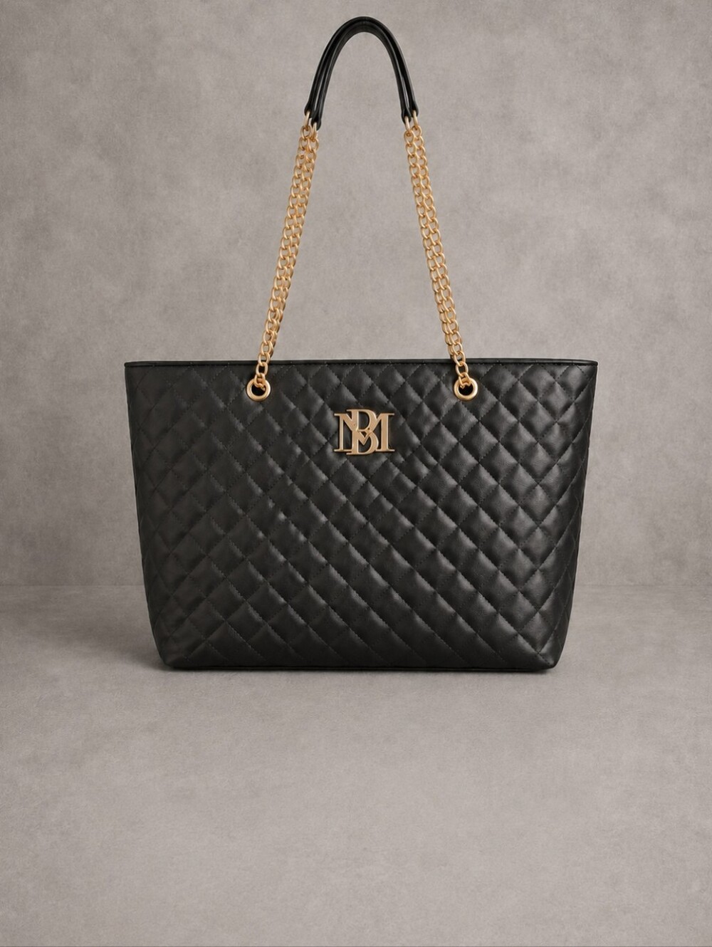 Badgley Mischka Black Quilted Tote with Gold Chain Straps